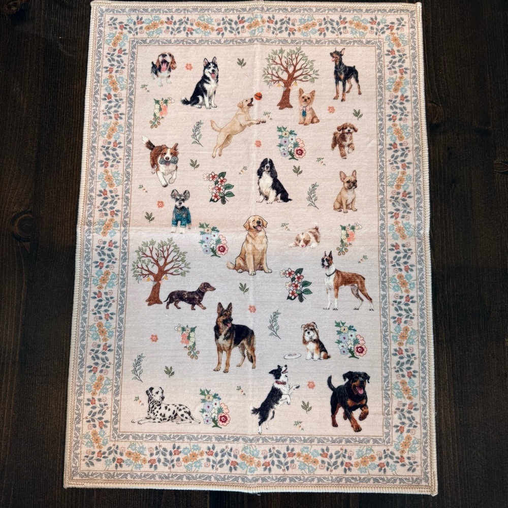 Decorative Dog Print Rug - Cream with Multicolor Accents NEW
